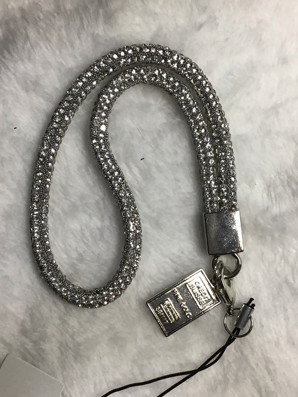 Sparkling Silver Crystal Lanyard Strap with Charm